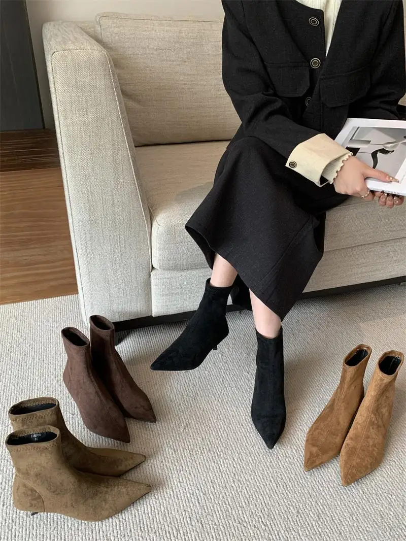 Туфли Женские сапоги на плоской подошве Сапоги с круглым носком - низкие женские