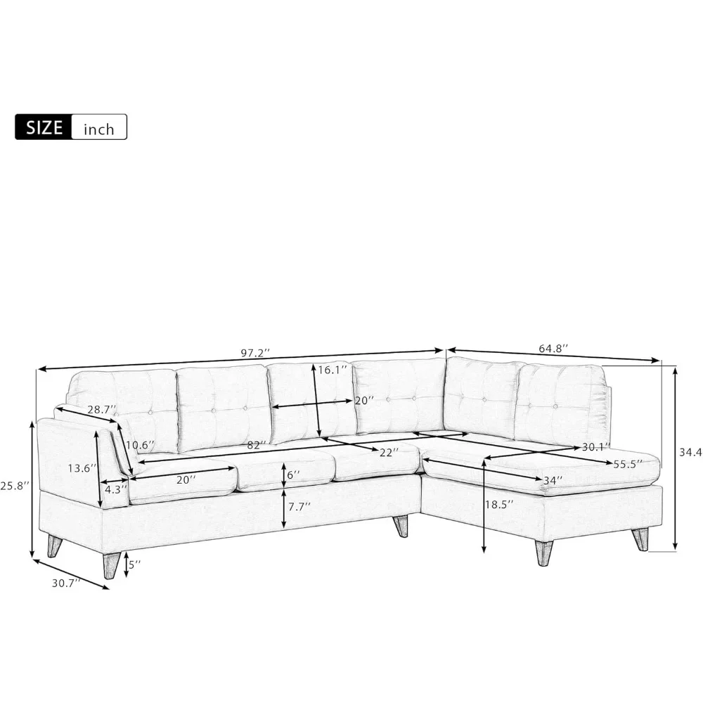 4-местный модульный диван L-образной формы удобный льняная ткань наборы мебели