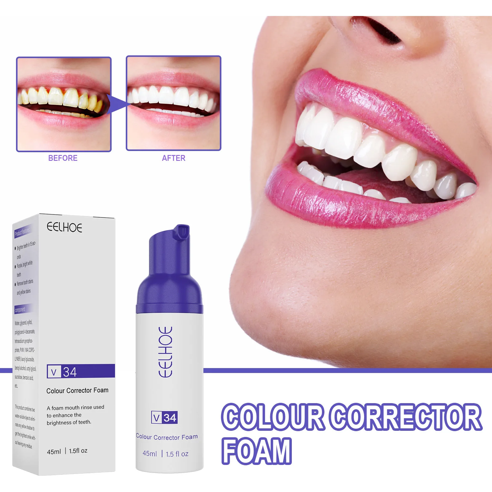 

Foam whitening mousse toothpaste cleans tartar yellow stains stains freshens breath whitens teeth tooth whitening cleanig foam