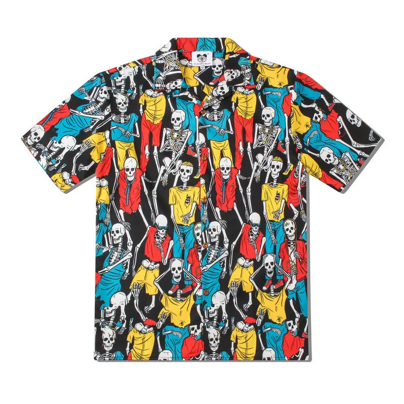 

Summer Funny Skull Printed Hawaiian Beach Shirt For Men Short Sleeve Hawaii Aloha Shirts Mens Holiday Vacation Clothing Chemise