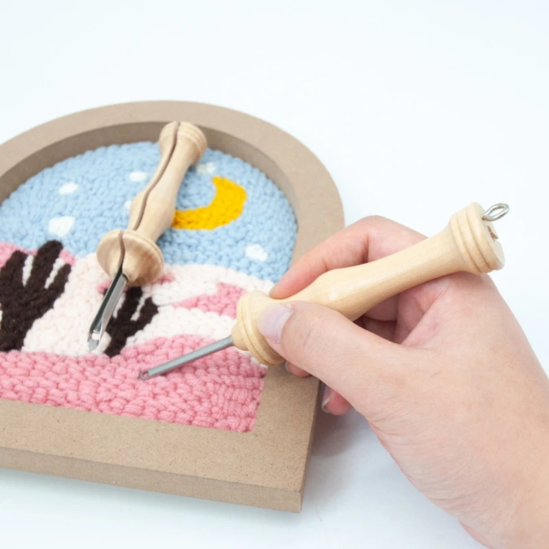 

Вязальная вышивка перфоратор игла ручка Боковой разрез Швейные аксессуары DIY деревянная ручка инструмент для плетения