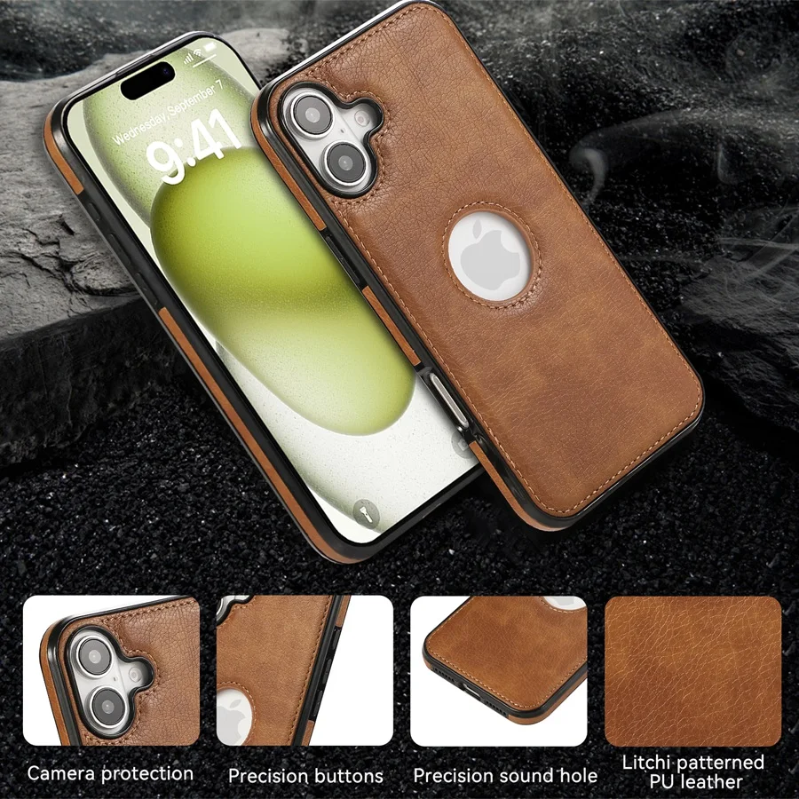 Роскошный чехол из искусственной кожи для телефона iPhone 16 Pro Max Plus противоударный 15