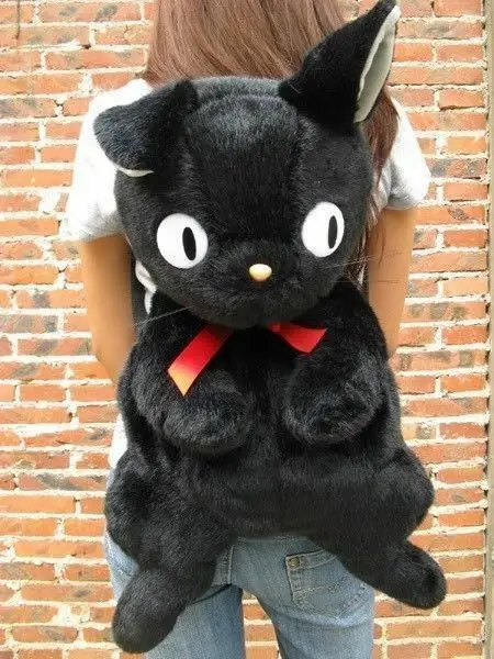 Girl cartoon black cat plush doll toy bag women cute personality funny fur backpack