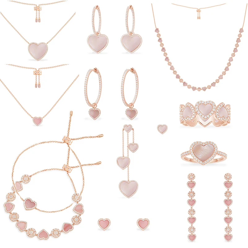 

LIDU 925 Sterling Silver 2022 December New Product Love Pink Fritillation Necklace Bracelet Earrings Ring Valentine's Day Gift