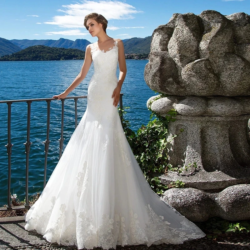 

Boho Sweetheart Wedding Dress Mermaid 2022 Elegant Lace Sleeveless Bridal Gown Illusion Train Wedding Gown Pleat Robe De Mariée