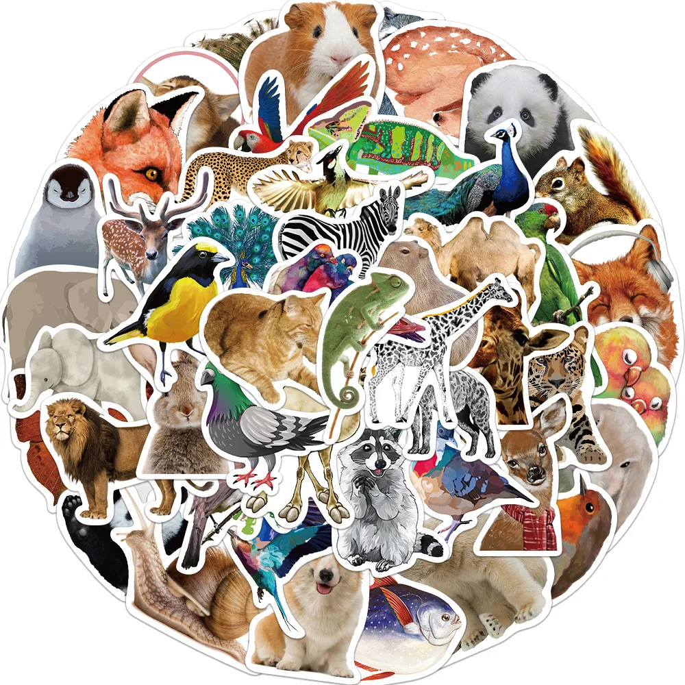

10/50Pcs Jungle Zoo Wild Animal Stickers Skateboard Laptop Phone Luggage Cool Waterproof Toy Sticker for Kids