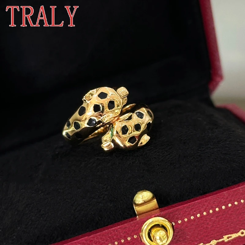 Женские кольца из стерлингового серебра 925 пробы с двойной головой леопарда