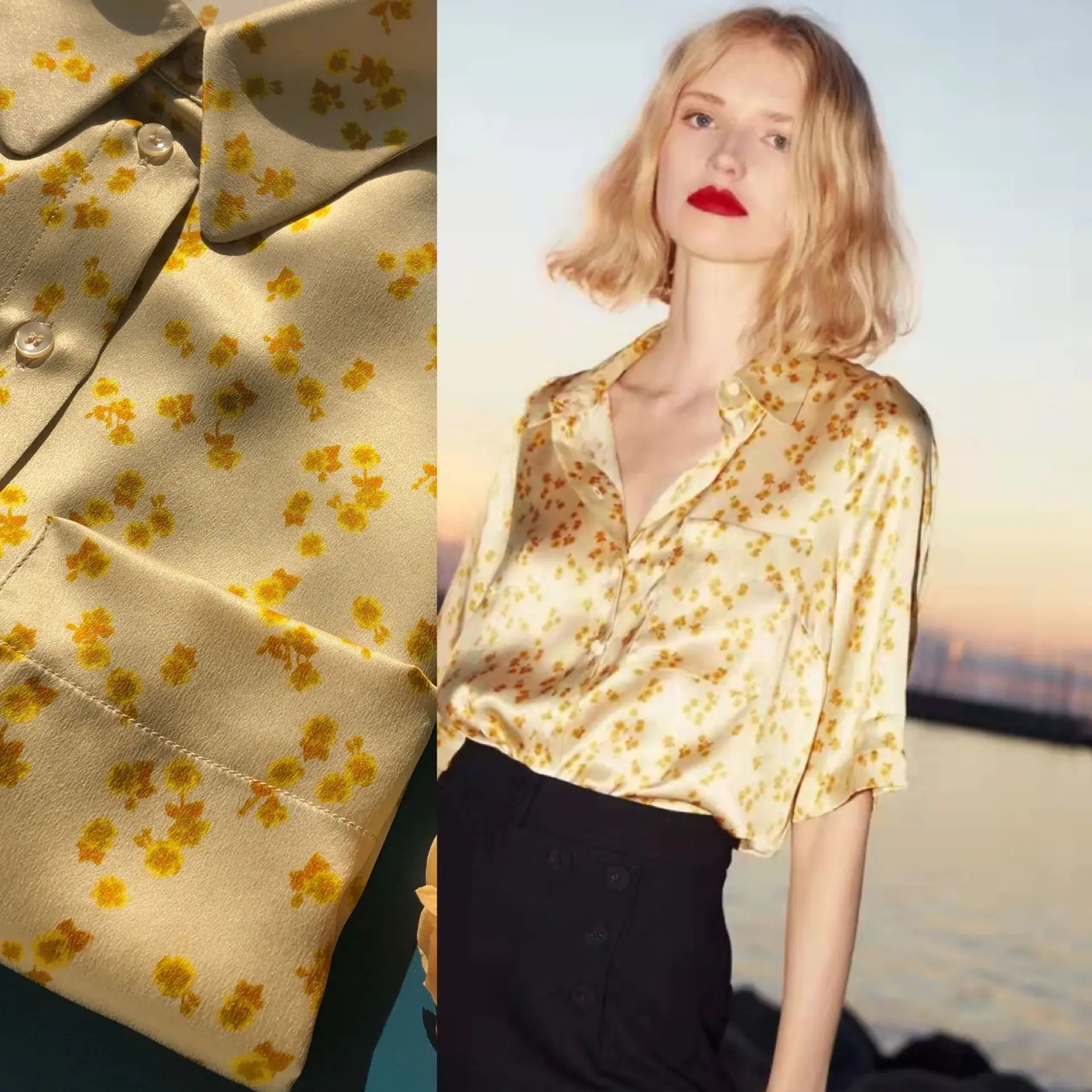 Шелковая мягкая копенгагентная нишевая шелковая рубашка с коротким рукавом из пчелиного воска османтуса, шелковая футболка, шелковая блузка, Шелковый Топ