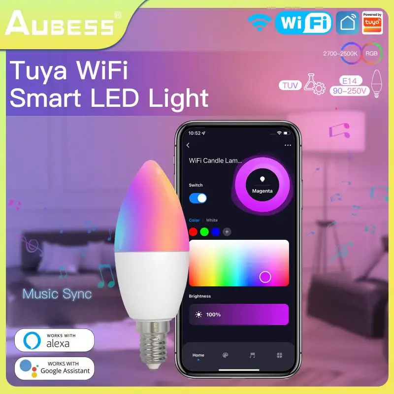 

E14 Wifi Candle Light Bulb Control Alexa Google Yandex Alice Alexa Lamp Voice Control European Smart Led Lamp Smart Home Smart