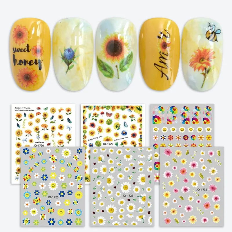 

Sunflower Nail Sticker Butterfly Sliders For Nails 3D Black And White Graffiti Flowers Nail Decal Nail Decoration Press On Nails