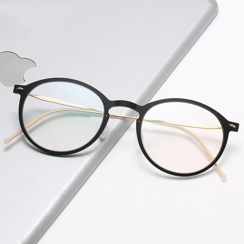 

Denmark Brand Retro Round Glasses Frame Men Screwless Ultralight Eyewear Myopia Prescription Optical Titanium Eyeglasses 6541