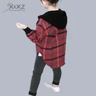 Клетчатые блузки для девочек на весну и осень, Детские хлопковые рубашки с капюшоном, детские Топы с длинным рукавом, повседневная одежда, 6, 8, 10, 12, 14 лет