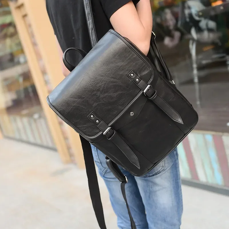 

Men Luxury School Bags Leather Backpacks Multifunctional Vintage Waterproof Backpack Travel Retro 15.6 Inch Laptop Bag for Men