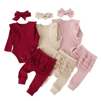 3pcs baby girl outfit set newborn ruffle heart print long sleeve romper infant bodysuit pantsheadband toddler girls clothes