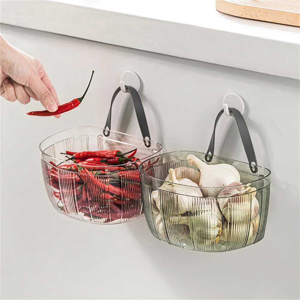 

Stainless Steel Hanging Vegetable Basket Spice Rack Fruit Seasoning Storage Organizer Dish Shelf Wall Mounted Kitchen Tool