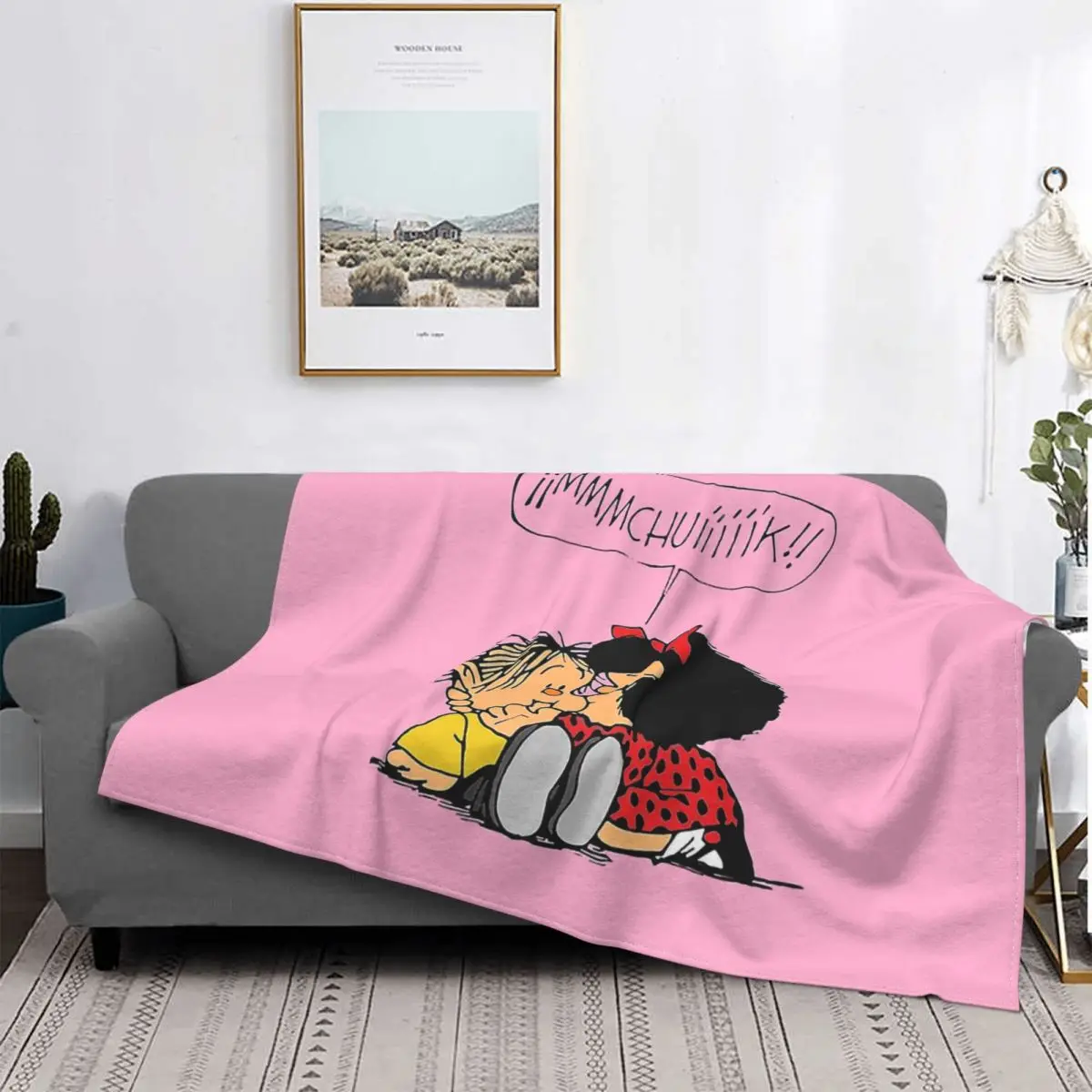 

Комикс-одеяло Mafalda отогнуто, Фланелевое весенне-осеннее теплое одеяло Kiss Chuik для зимнего постельного белья