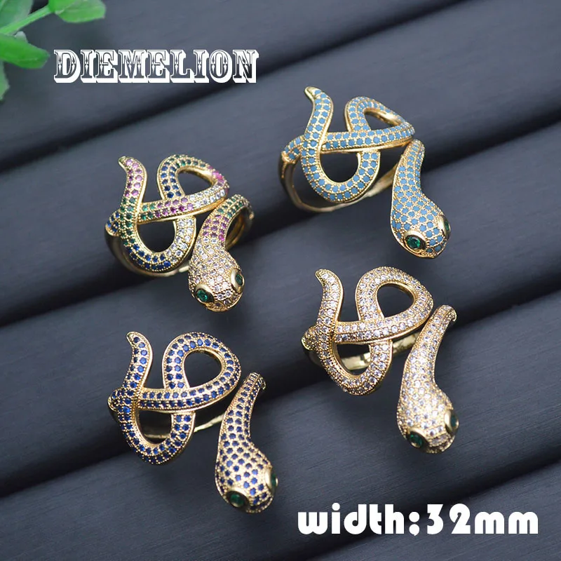 

Luxury High Quality Gold Plating Snake Shape Rings Copper Inlaid Colorful Cubic Zirconia Open Ring for Women Engagement Jewelry