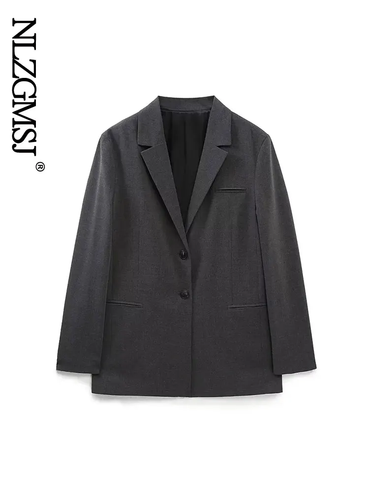 

Nlzgmsj Grey Blazer Coat Women Korean Casual Loose 2023 Autumn Single-breasted Turndown Collar Long Sleeve Suit Jacket Female
