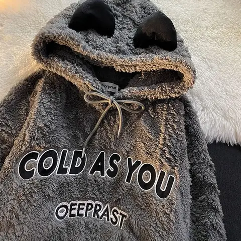 2022 autumn and winter new lamb velvet  hoodie woman Y2K sweatshirt women thick fashion casual jackets couple loose plush coat