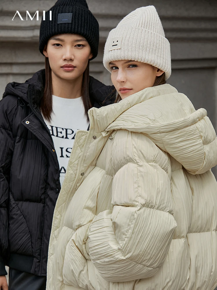 

AMII Minimalism Down Jacket Women 2022 Winter New Commuter Solid Fashion Loose Thicken Elegant Hooded Clothing Coats 12170668