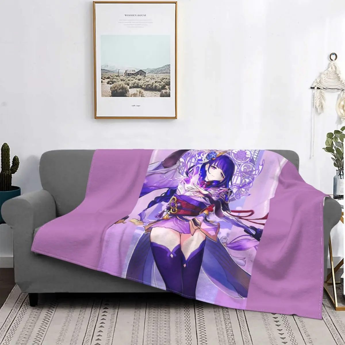 

Baal Genshin-Manta de impacto a cuadros para cama, colcha con capucha, 150