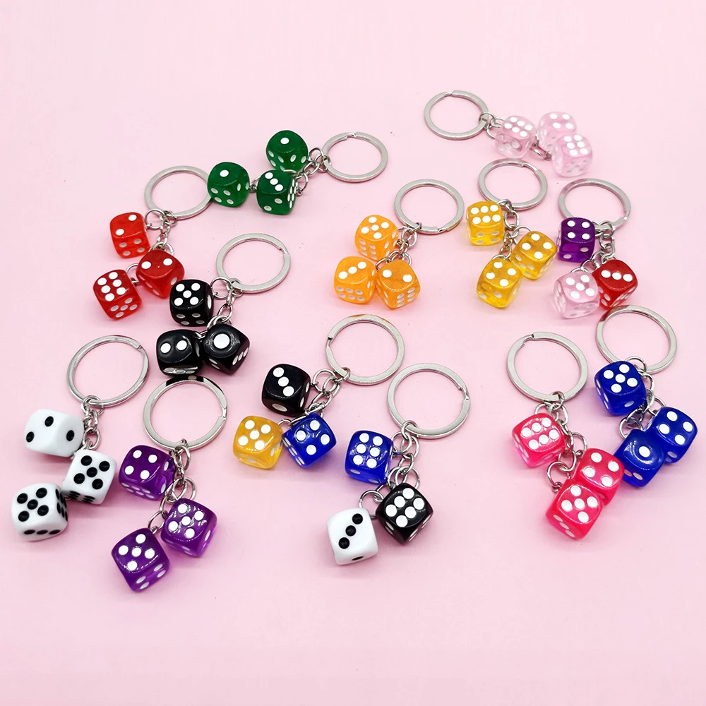 Creative Colourful Dice Keychain For Women Men 3D Resin Dice Key Chain Car Key Holder Key Accessories Funy Gifts