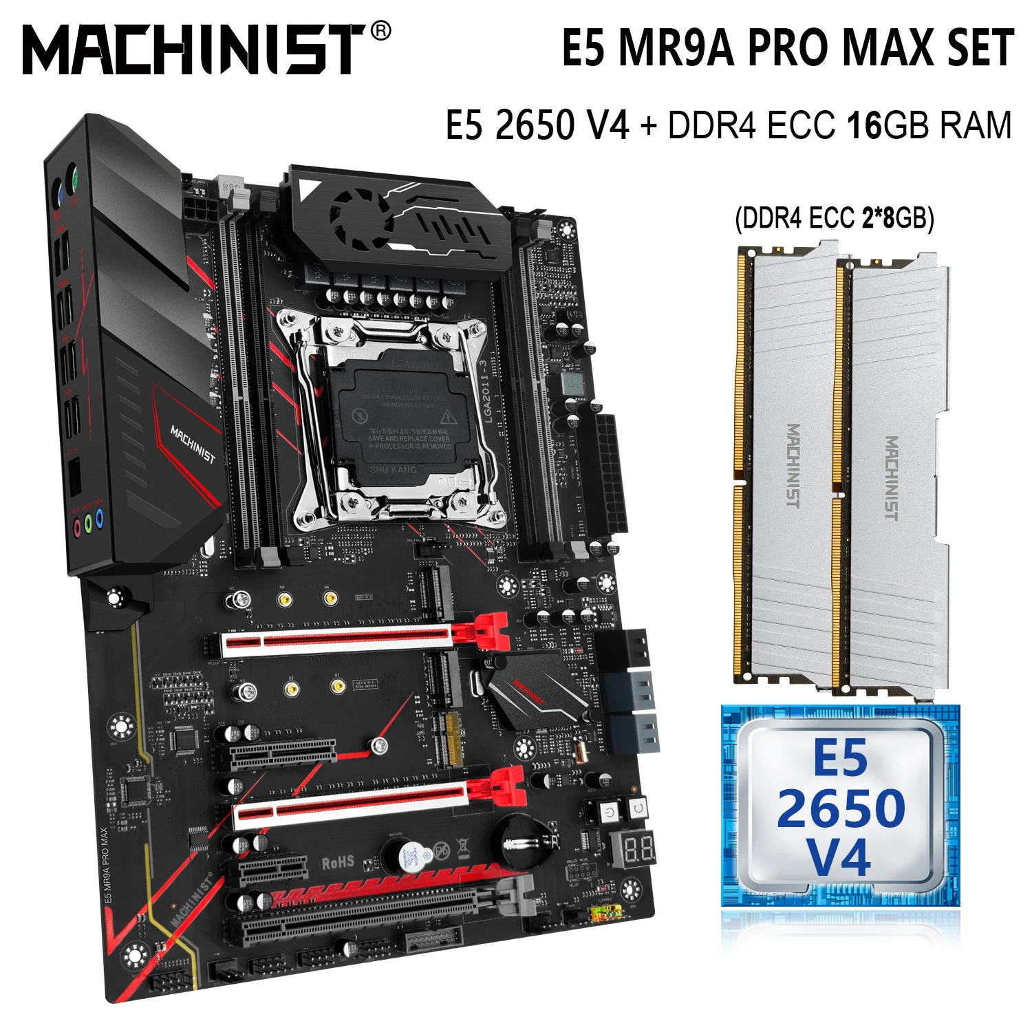 

MACHINIST E5 MR9A PRO-MAX Motherboard Set With Xeon Kit E5 2650 V4 CPU and 16G(2*8) DDR4 ECC RAM Memory Nvme M.2 LGA 2011-3 ATX