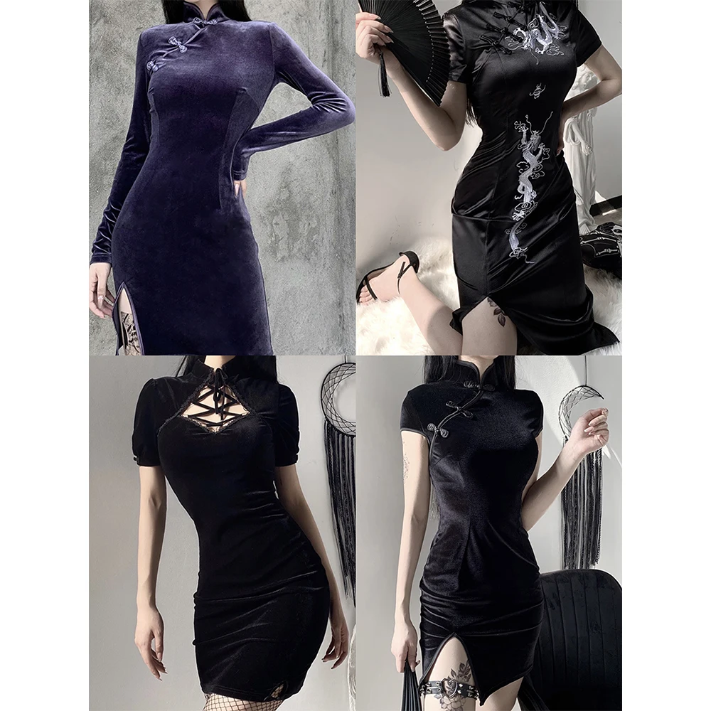 

Женское бархатное платье Goth Dark, винтажное облегающее платье черного цвета в готическом стиле, вечерняя одежда, 2019