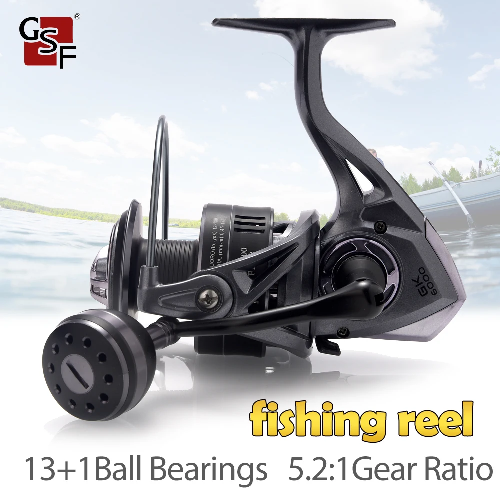 

GSF Spinning Reel 13+1 Ball Bearings Max Drag 10KG Spool Fishing Reel Gear 5.2:1 Spool Saltwater Reel Fishing Accessories