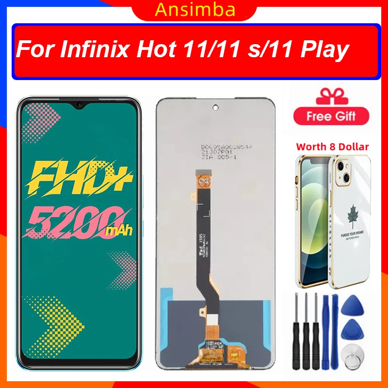 

ЖК-дисплей для Infinix Hot 11/Hot 11s/Hot 11 Play, зеркальный дисплей, замена с бесплатным прозрачным чехлом без рамки
