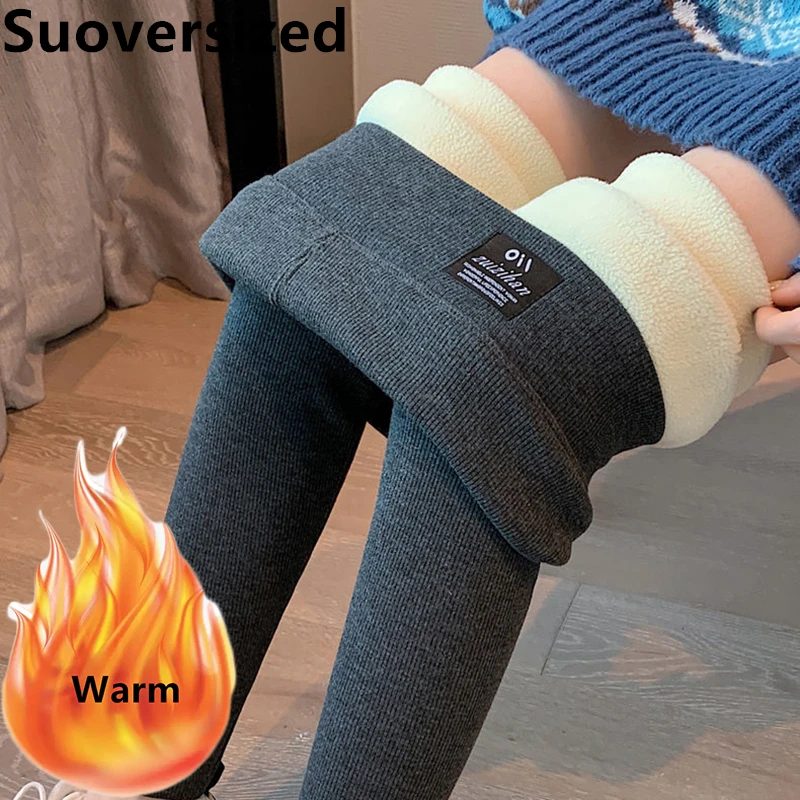 

Зимние теплые плотные леггинсы из овечьей шерсти для женщин, Новые повседневные облегающие брюки с высокой талией, корейские штаны с флисовой подкладкой