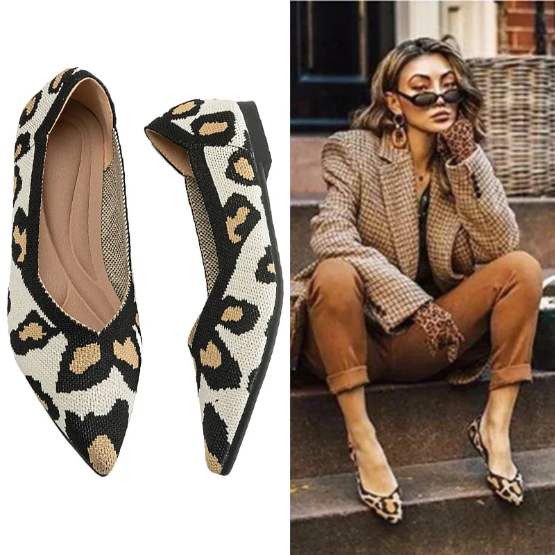 

Women's Flats Spring Breathable Knitted Single Shoes Autumn Flat Comfortable Casual Shoes Pointed Toe Ladies Loafers Size 34-43