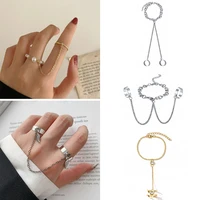 2022 vintage punk butterfly ring with bracelet link wrist chain finger for women charms ring lady trendy aesthetic jewelry gift