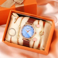 womens fashion watch bracelet gift set chic quartz blue dial watch for ladies fashionable bracelets birthday present to mom
