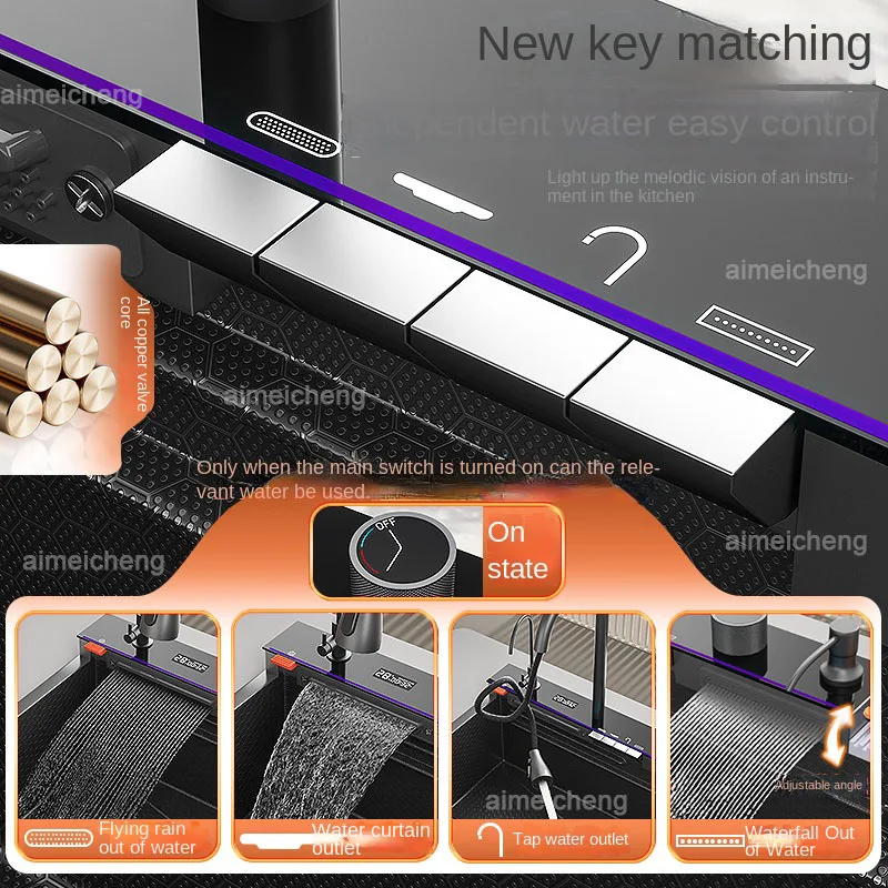 5-кнопочная высококачественная сотовая тисненая кухонная раковина-водопад из