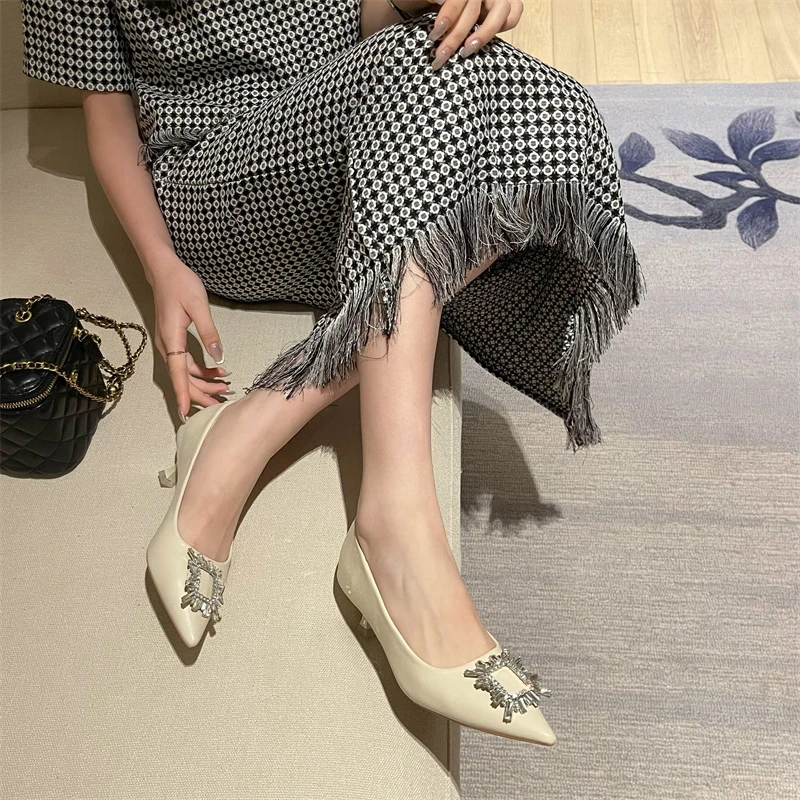 

Туфли-лодочки женские на высоком каблуке, с квадратной пряжкой и острым носком, весна-лето 2022