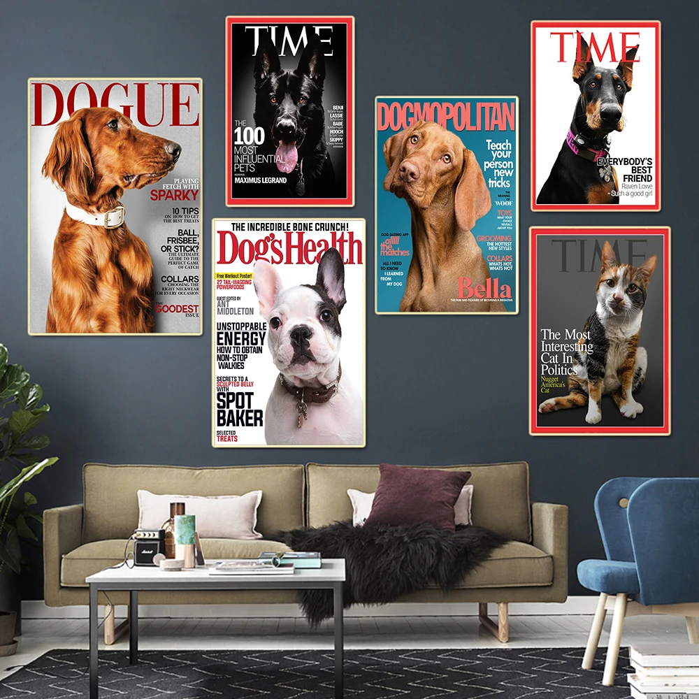

Magazine Covers Poster Pet Portraits Canvas Painting Moden Animals Art Print Fashion Dog Wall Picture For Living Room Home Decor