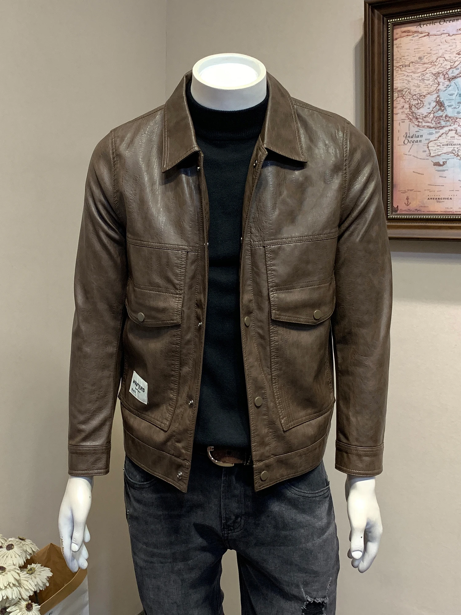 Кожаное пальто Guzai мужская весенне-осенне-зимняя куртка-карго из искусственной