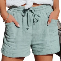 2022 summer womens cotton linen high waisted shorts new womens lace up loose wide leg shorts solid drawstring shorts for women