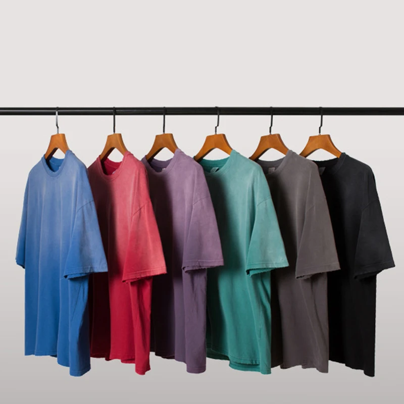

Summer Dyed Gradient Drop Shoulder Oversized Unisex Short Sleeve Hip Hop Street Basic Men's T Shirt Acid Wash Cotton T-Shirts