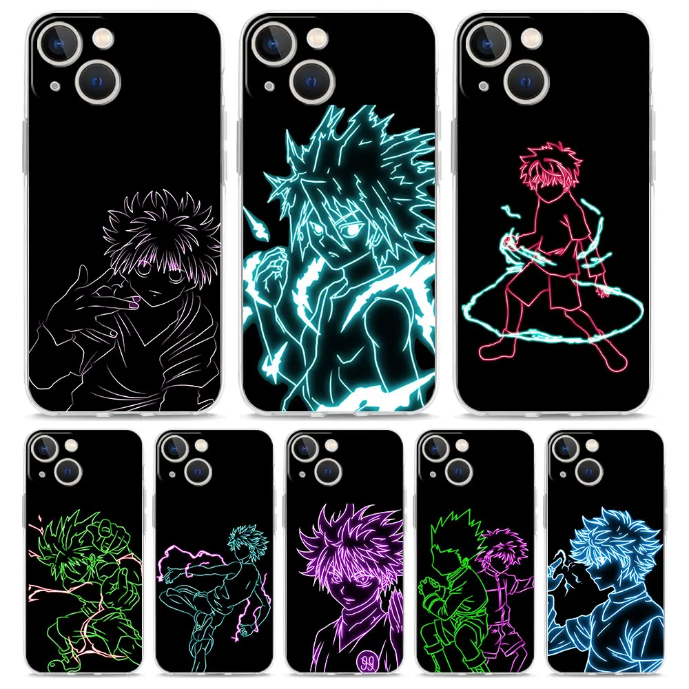 

Luxury Phone Case For iPhone 14 13 12 11 Pro Max XS X XR SE3 7 8 Plus Soft Clear Shockproof Cover Hisoka Killua neon Gon Freecss