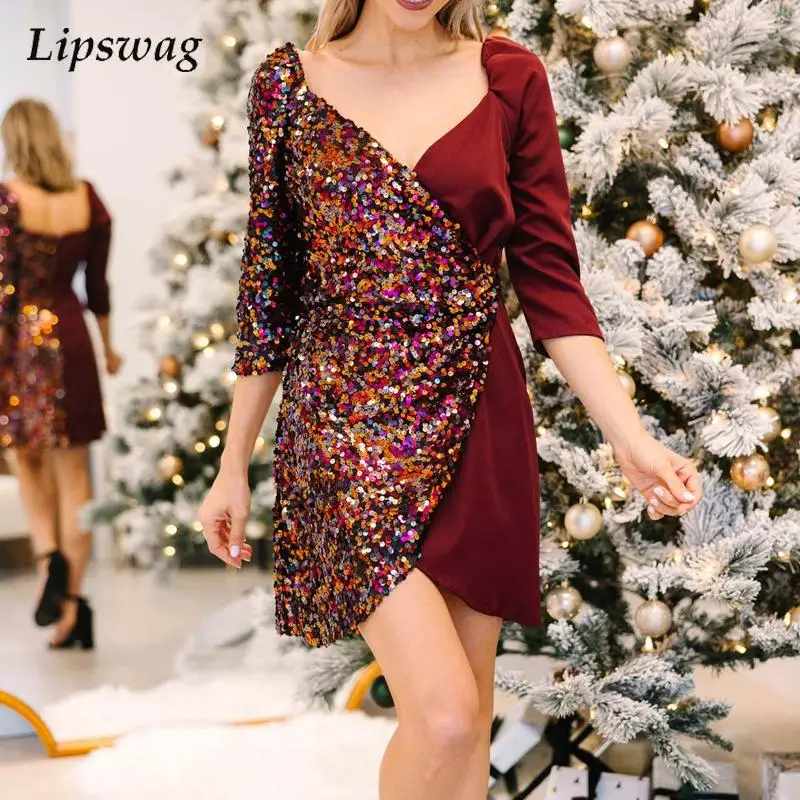 

Женское ТРАПЕЦИЕВИДНОЕ ПЛАТЬЕ на молнии, с длинным рукавом и блестками