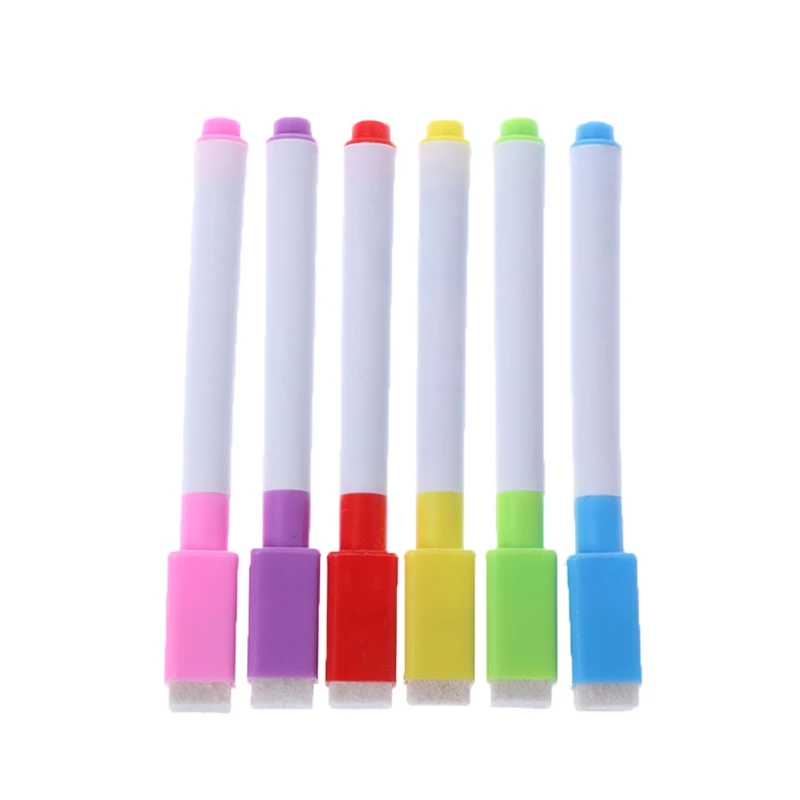 

6Pcs/Set Whiteboard Erasable Marker Pen With Eraser School Supplies D5QC