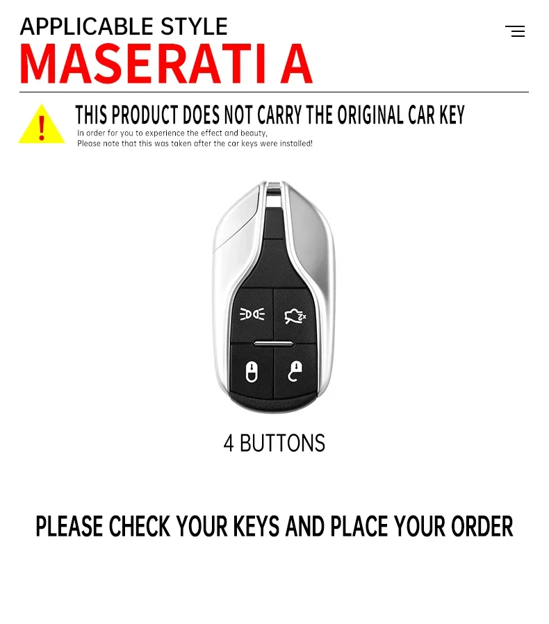 Фото Чехол-протектор для автомобильного ключа из цинковой кожи для Maserati Ghibli 2014-2019, Levante, GranCabrio, Quattroporte, GT, Granturismo. №3