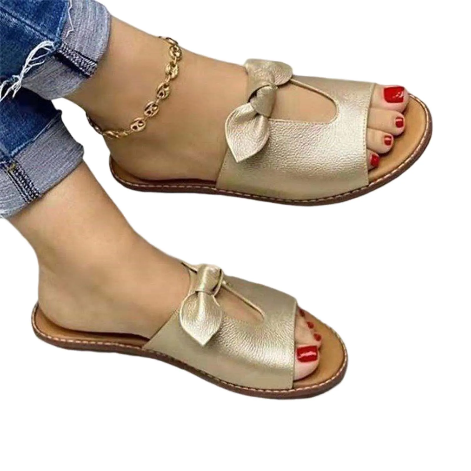 

Сандалии женские на плоской подошве, легкие Нескользящие шлепанцы с бантом, Уличная обувь для покупок, лето