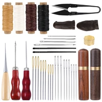 miusie leather sewing kit large eye sewing needle hand stiching sewing awl with wax thread thimble for leather sewing work