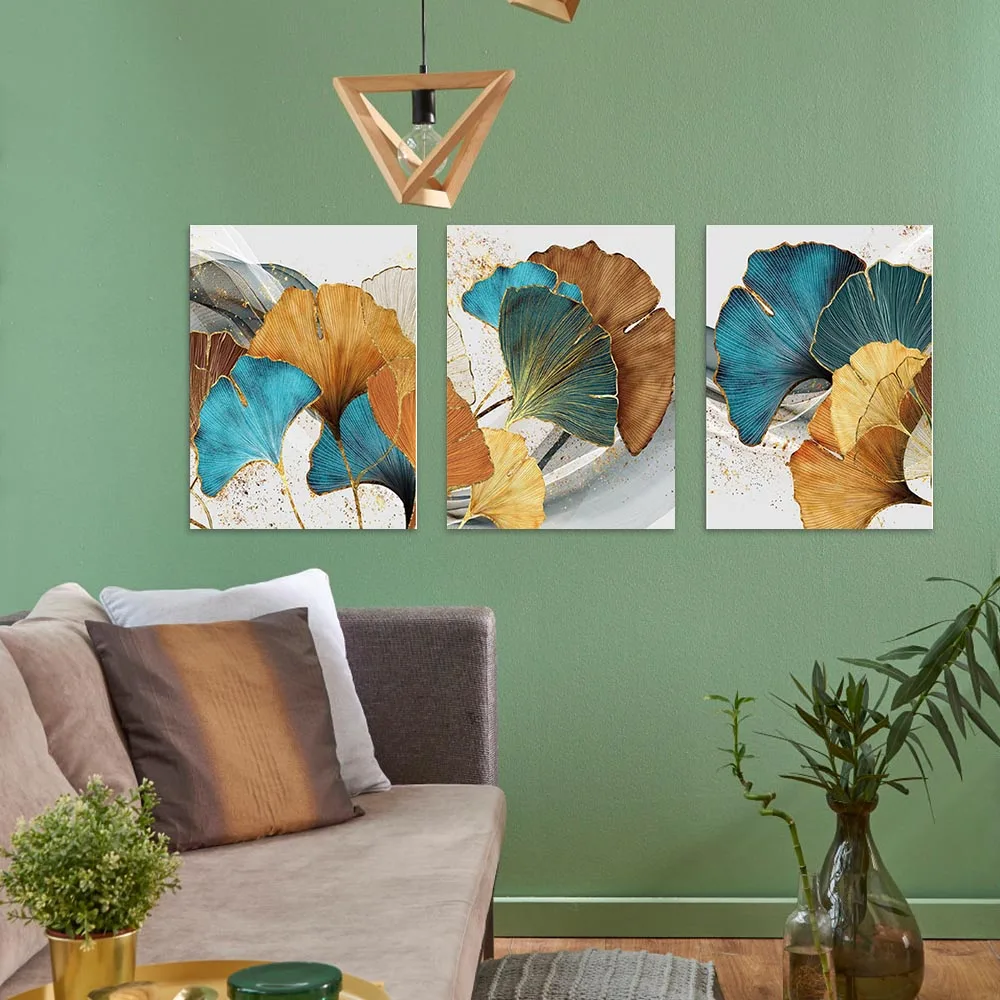 

3 PCS Wall Art Ginkgo Biloba Leaf pictures Canvas Prints Modern Home Decor Decor Plant Pictures Wall Art B99