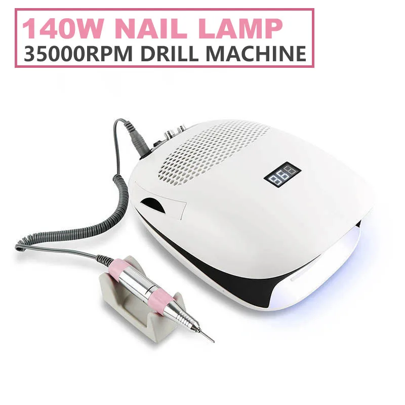 3IN1 Nail Machine Silent 35000RPM Manicure Machine Nail Polish Vacuum Cleaner 140W UVLED Nail Lamp Drill Machine Salon Quick Dry