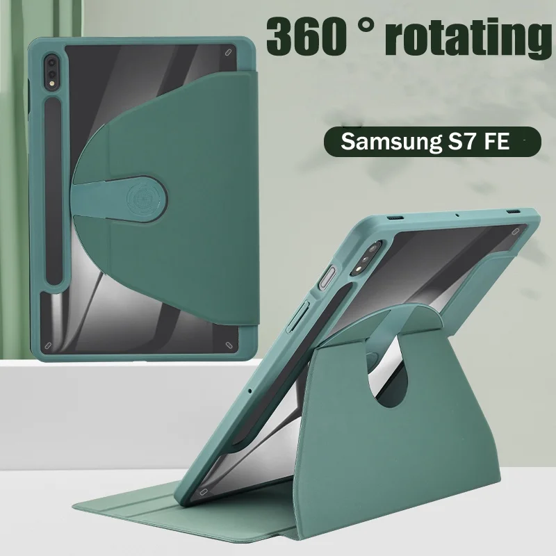 

For Samsung Galaxy Tab S7 FE S8 Plus S7 Plus 12.4 Tab A8 10.5 S7 S8 A7 S6 Lite 10.4 A8.0 A7 Lite 360 Degree Rotation Stand Cover