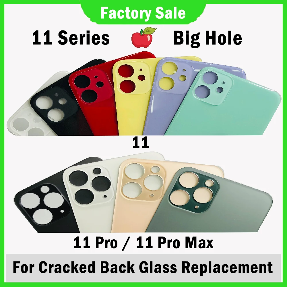 

1pc 11 Series With Logo Big Hole Back Glass Battery Cover Replacement Parts For iPhon 11 Pro Max Rear Door Housing Repair